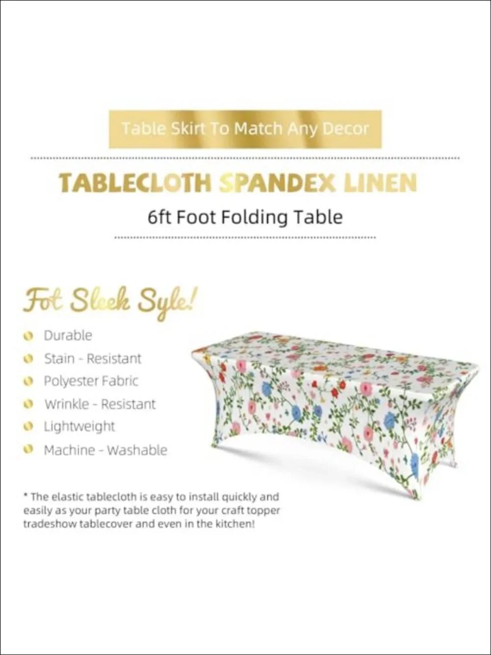 Spandex Tablecloth 6FT Fitted Rectangular Stretch Wrinkle Resistant